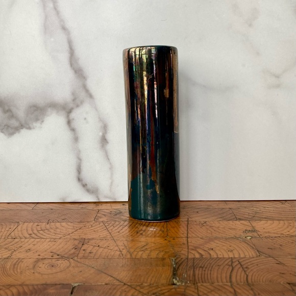 Vintage Iridescent Blue Gold Tubular Vase - Picture 3 of 6